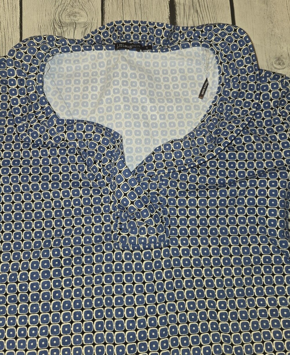 J.McLaughlin Blue Geometric Print 3/4 Sleeve Blouse Women's Size S - Picture 2 of 4